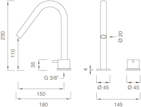 Ceadesign Смеситель для умывальника на 2 отверстия, нержавеющая сталь Gradi Gra 20 - Вид №1