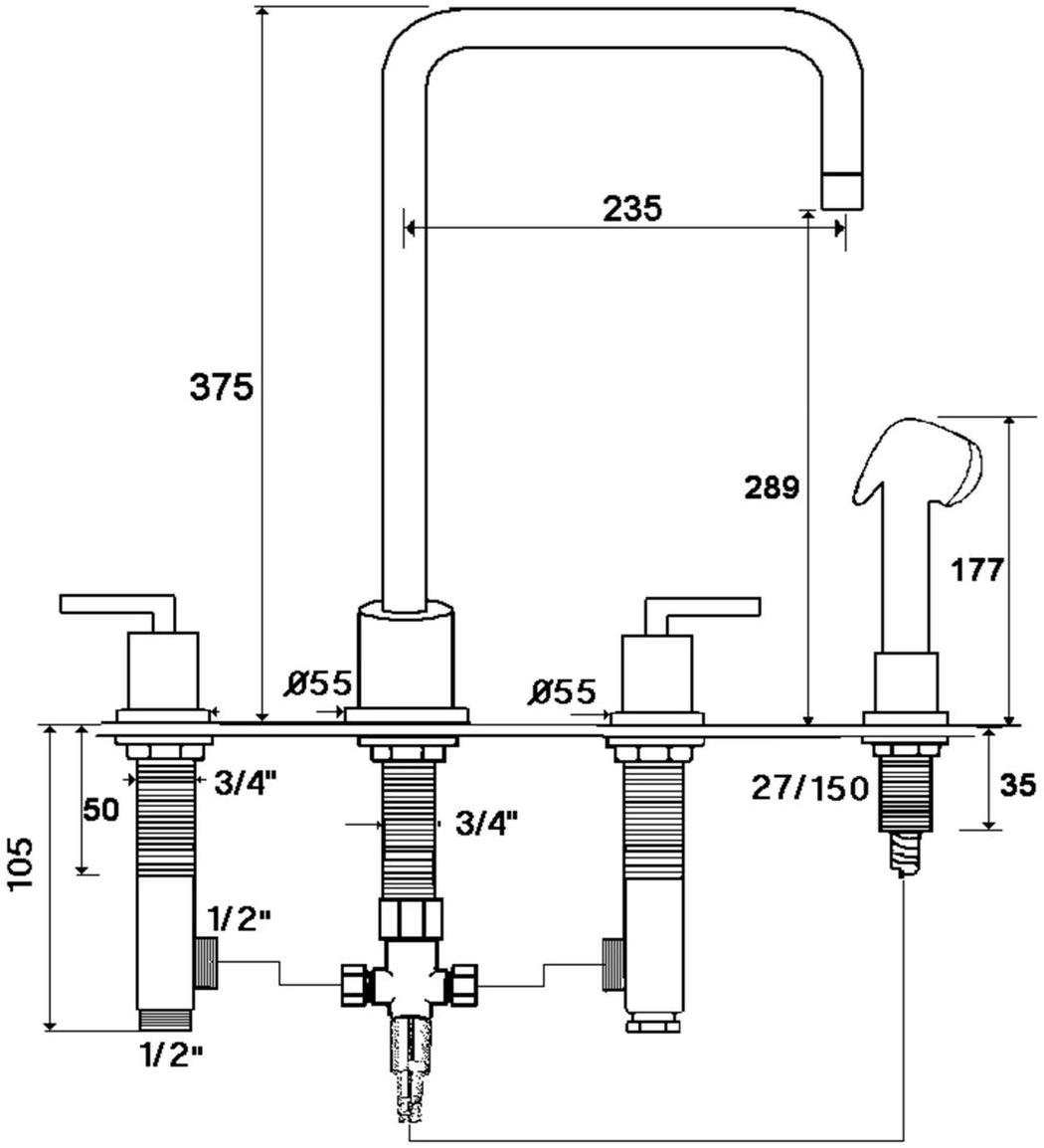 rvb Смеситель для кухни, устанавливаемой на столешнице, с вытяжным душем Fun 4031.--.29 - Вид №1