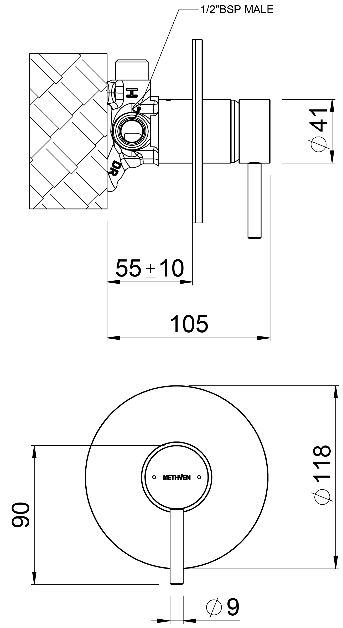 TUHPSLGR Смеситель для душа Turoa с большой лицевой панелью Methven Матовый графит  - Вид №1
