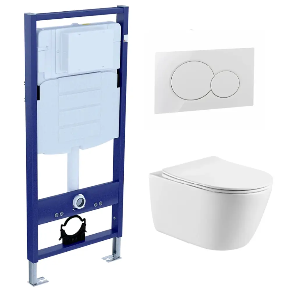 Комплект инсталляция с унитазом Aquatek Оберон с арматурой Geberit с кнопкой цвет белый STLM-2031295