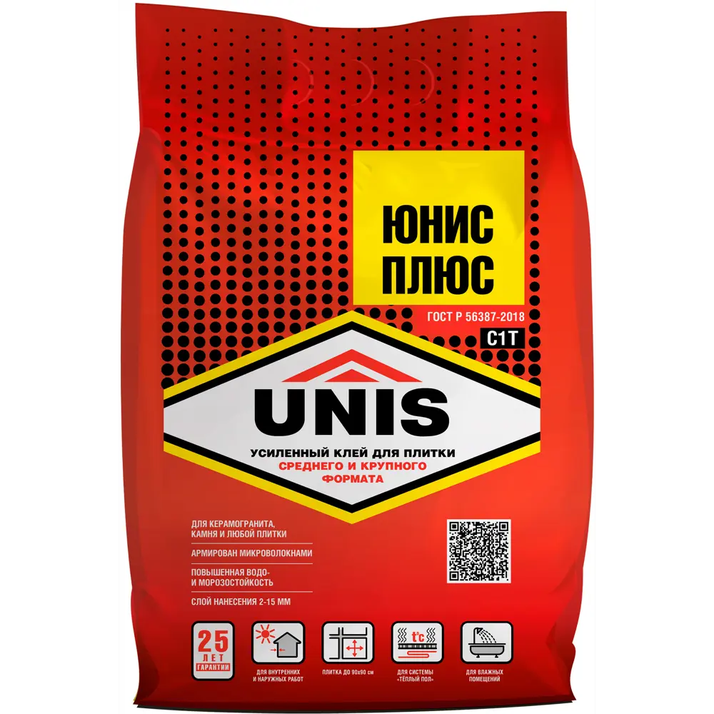 Unis Плюс: усиленный плиточный клей с армированием для сложных проектов 12150161 Юнис Плюс STLM-0001760