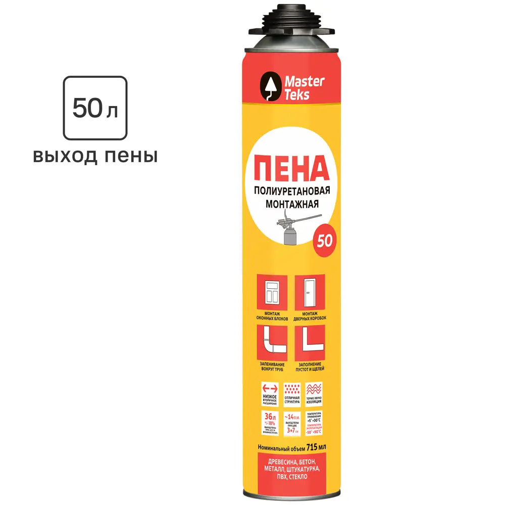 Профессиональная монтажная пена MasterTeks с 50-летним сроком службы 715 мл 84519010 STLM-0051099
