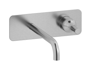 Встроенный в стену смеситель для раковины на 2 отверстия с длинным изливом в комплекте с донным клапаном WE ARE IB bi207ss Brushed Nickel Batlo