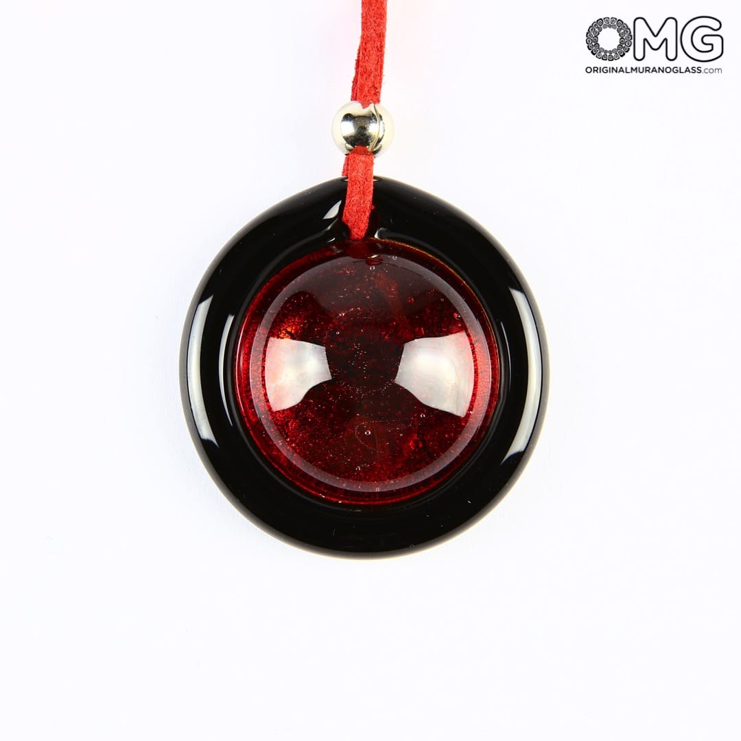 2467 ORIGINALMURANOGLASS Круглая красная подвеска из стекла соммерсо - муранское стекло - Original Murano Glass OMG 5 см  - Вид №1