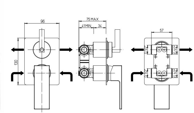 Paini Dax 84CR6911R смеситель встраиваемый для душа с дивертором  - Вид №2