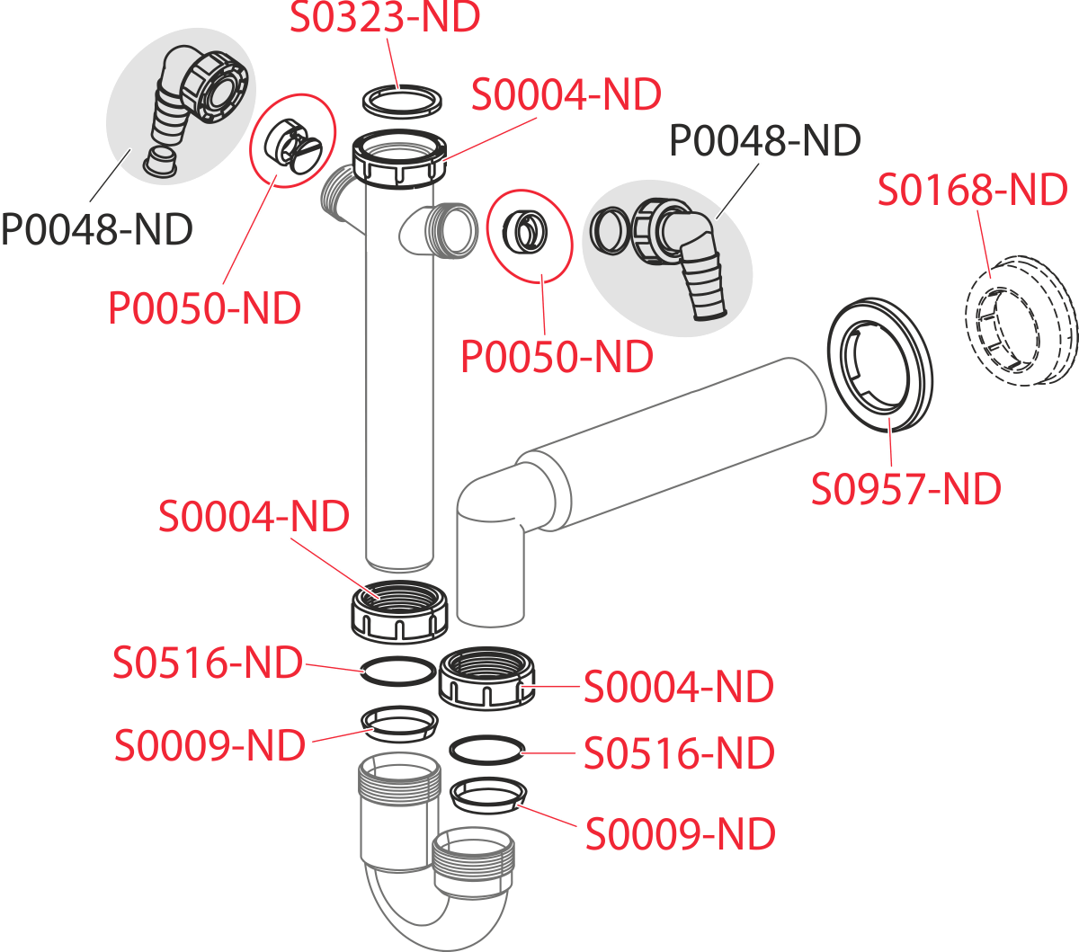 Сифон трубчатый с накидной гайкой 6/4" и двумя штуцерами ALCAPLAST A82DN50 - Вид №2