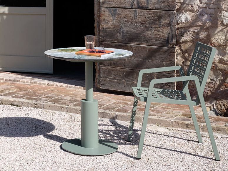 Круглый стол из фаянса и нержавеющей стали DOMIZIANI современный ARCH-00130801