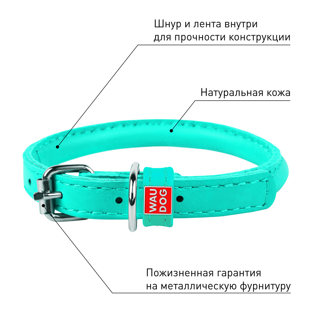 ПР0054646 Ошейник для собак Waudog Glamour круглый для длинношерстных шир. 8мм, дл. 20-25см ментоловый COLLAR  - Вид №1
