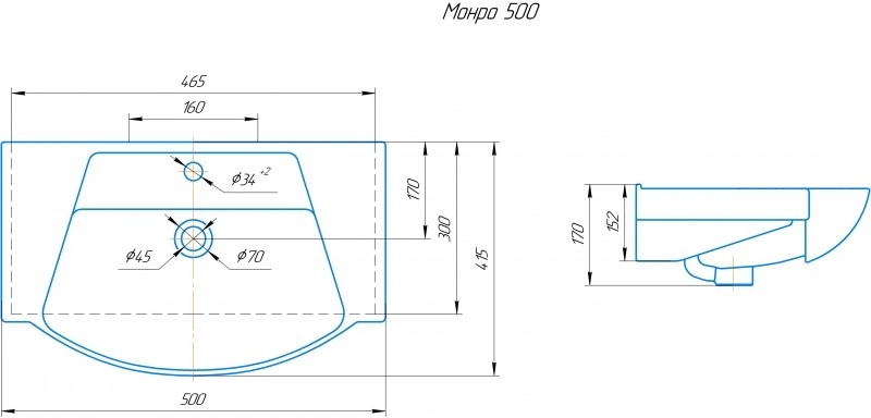 Монро, Мебельный умывальник Подвесная раковина настенная прямоугольная ROSA МОНРО белая - Вид №1