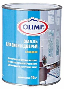 Эмаль Олимп для окон и дверей 0,9л белая "БАЗА A"