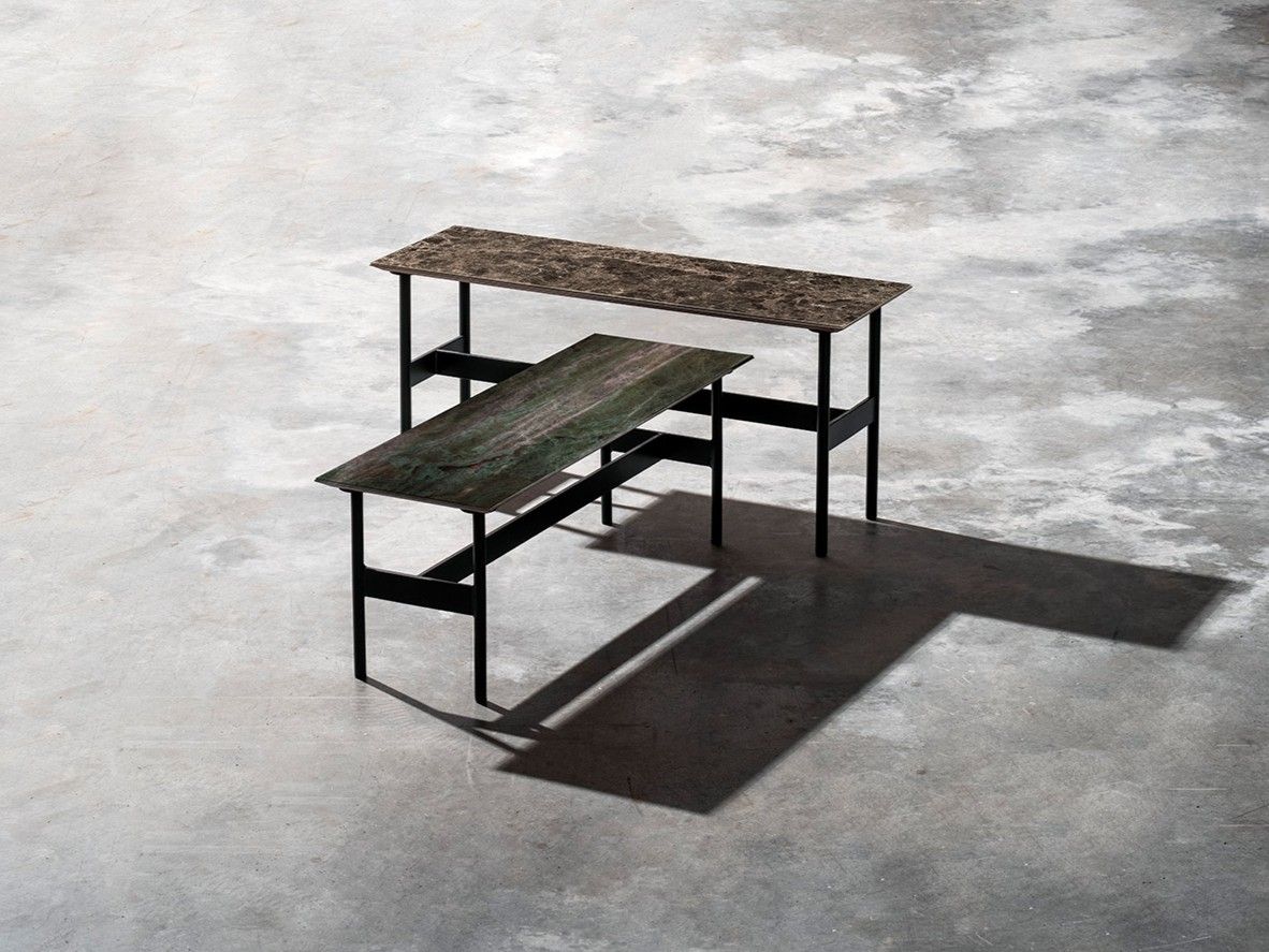 Прямоугольный стеклянный журнальный столик с мраморным эффектом Devina Nais TETRIS ARCH-00089338 - Вид №1