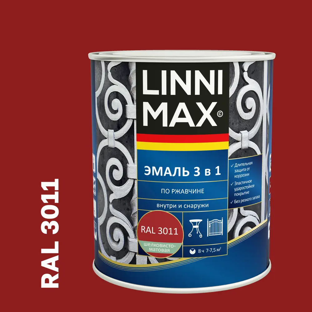 Грунт-эмаль по ржавчине 3 в 1 Linnimax цвет красно-коричневый полуматовый 0.75 л 89349588 STLM-2145220 