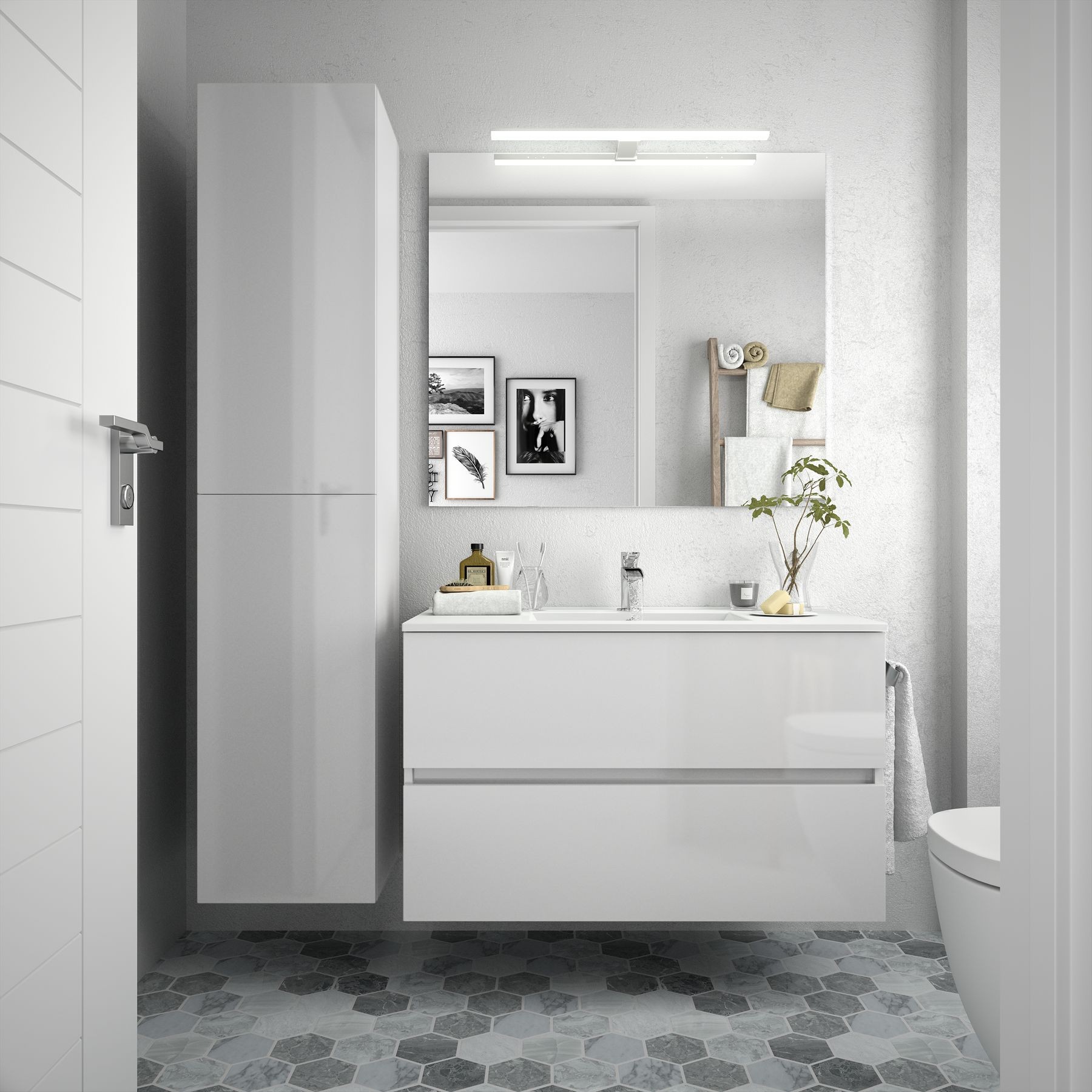 23329 SALGAR Мебель для умывальника FUSSION LINE 900 2 ящика GLOSS WHITE 897 x 540 x 450 мм Глянцевый белый