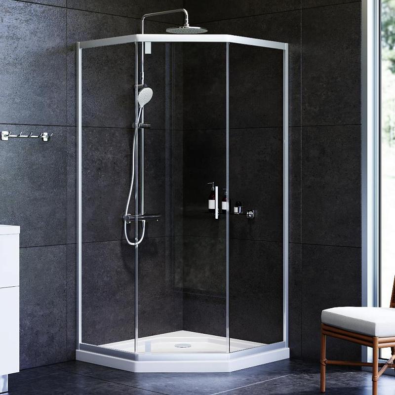 W90G-405-090MT Душевое ограждение 5-corner Pivot 90x90 стекло прозрачное профиль матовый хром AM.PM Gem