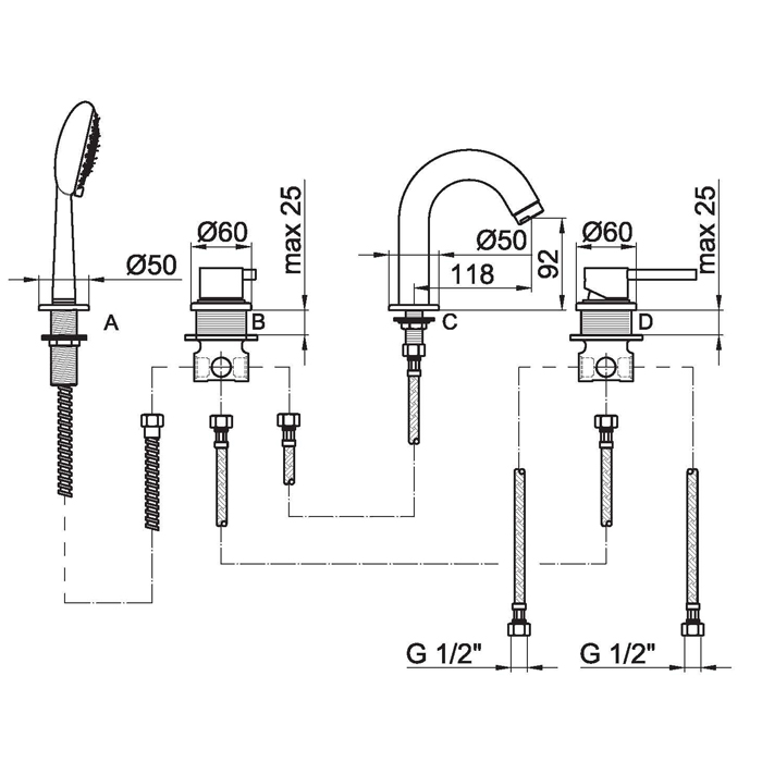 EL850701015 Смеситель на борт ванны Webert Elio - Вид №1
