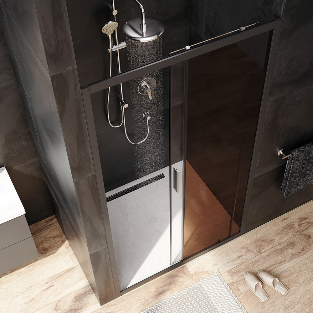 W90G-110-1-195BBr Solo Дверь душевая 110х195 стекло бронзовое профиль черный матовый AM.PM Gem - Вид №1