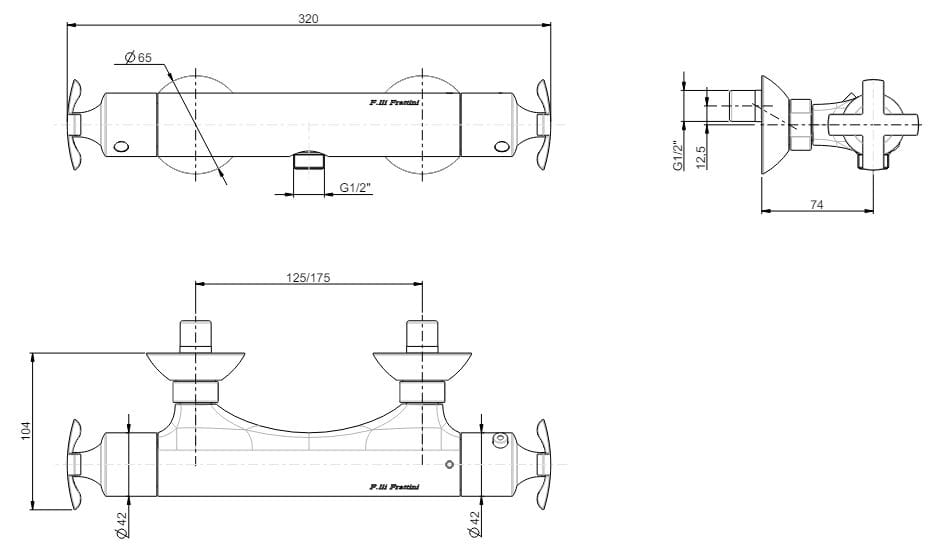 Термостатический смеситель для душа с 2 отверстиями Rubinetterie Frattini Lucrezia ARCH-00051905 - Вид №2