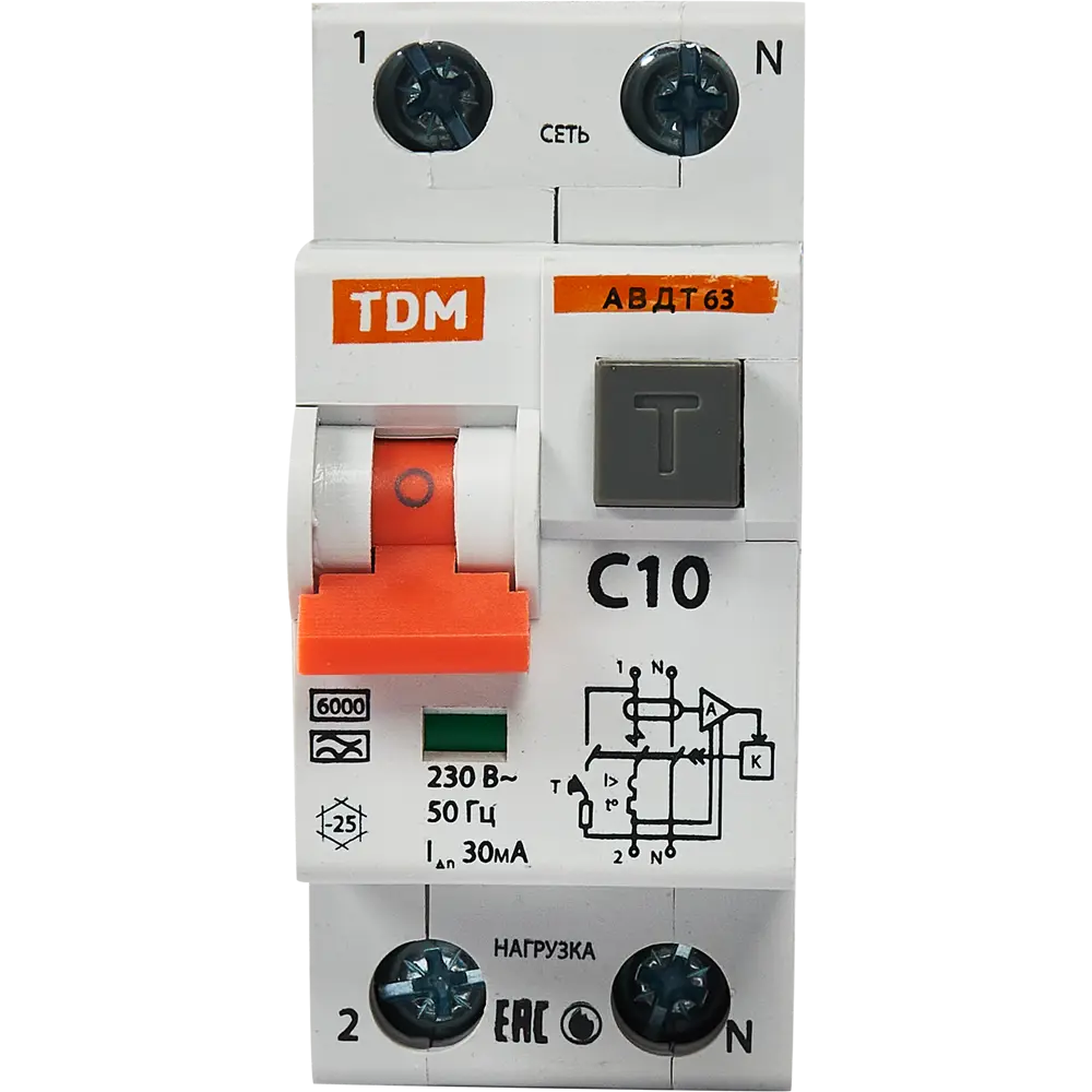 Дифференциальный автомат TDM Electric АВДТ63 1Р+N 10А с защитой от утечек 30мА 84399414 STLM-1394729 - Вид №1