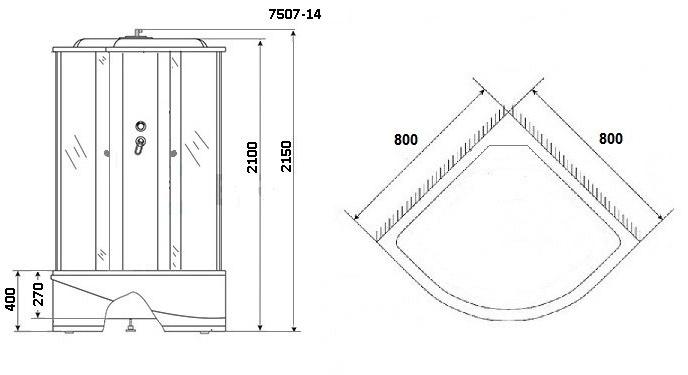 Душевая кабина NG- 7507-14BLACK (800х800х2150) высокий поддон(40см) стекло МОЗАИКА Niagara ECO - Вид №2