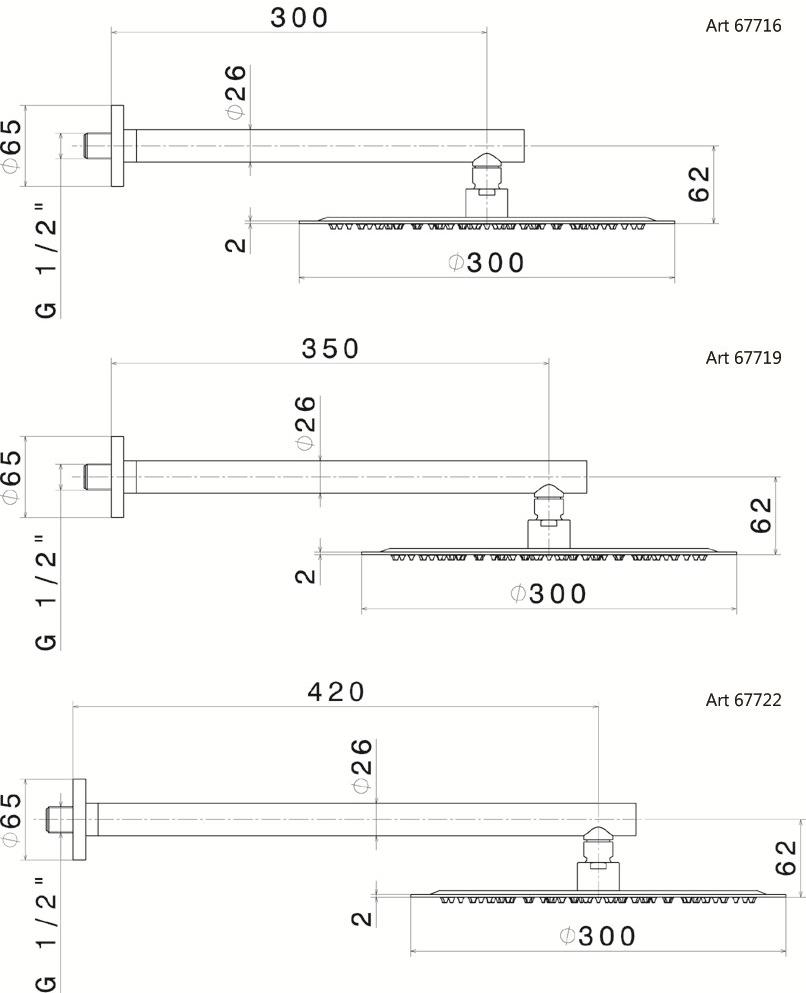 newform Настенная лейка душа с держателем Head showers 67719 - Вид №1
