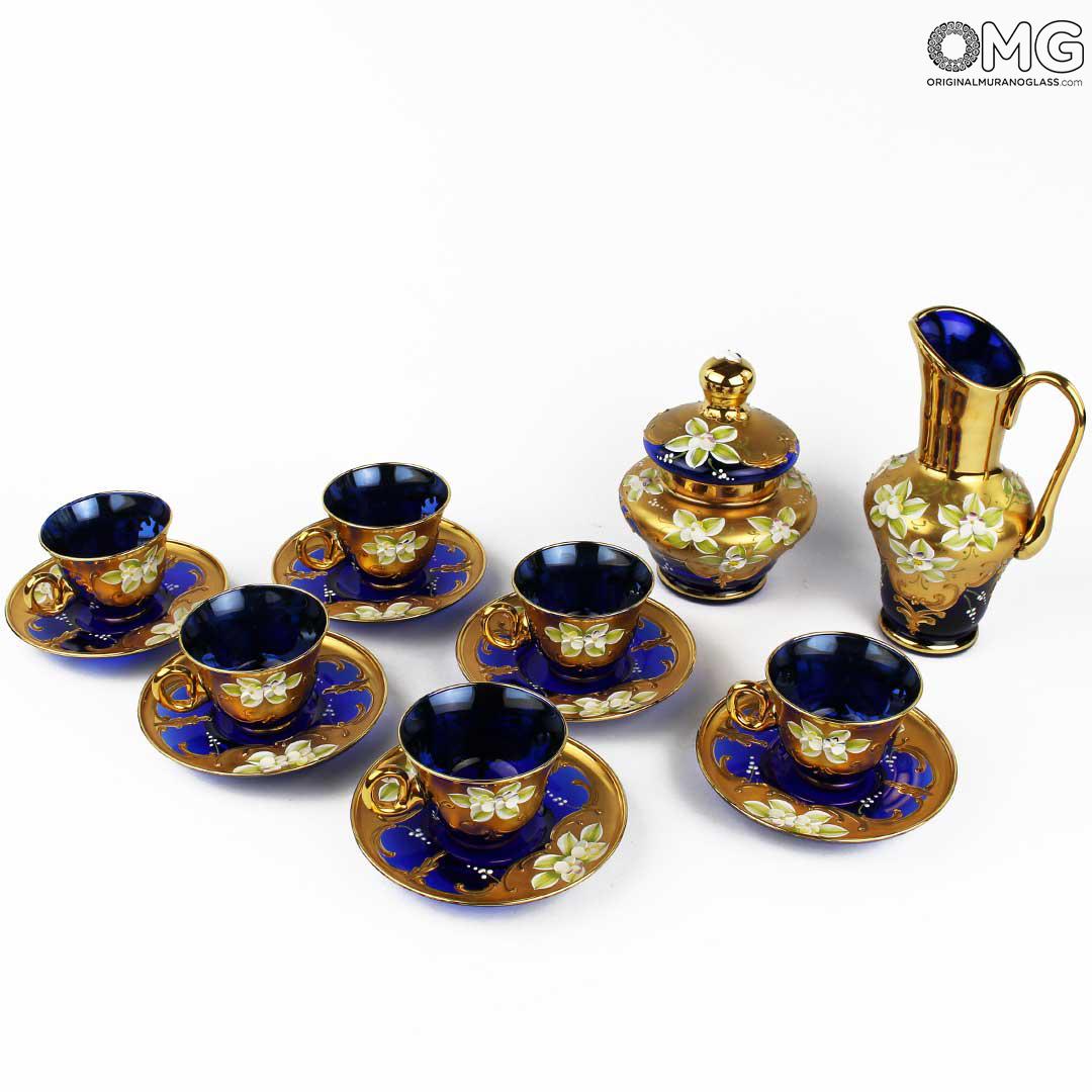 3369 ORIGINALMURANOGLASS Синий чайный сервиз trefuochi - муранское стекло OMG 8 см  - Вид №1