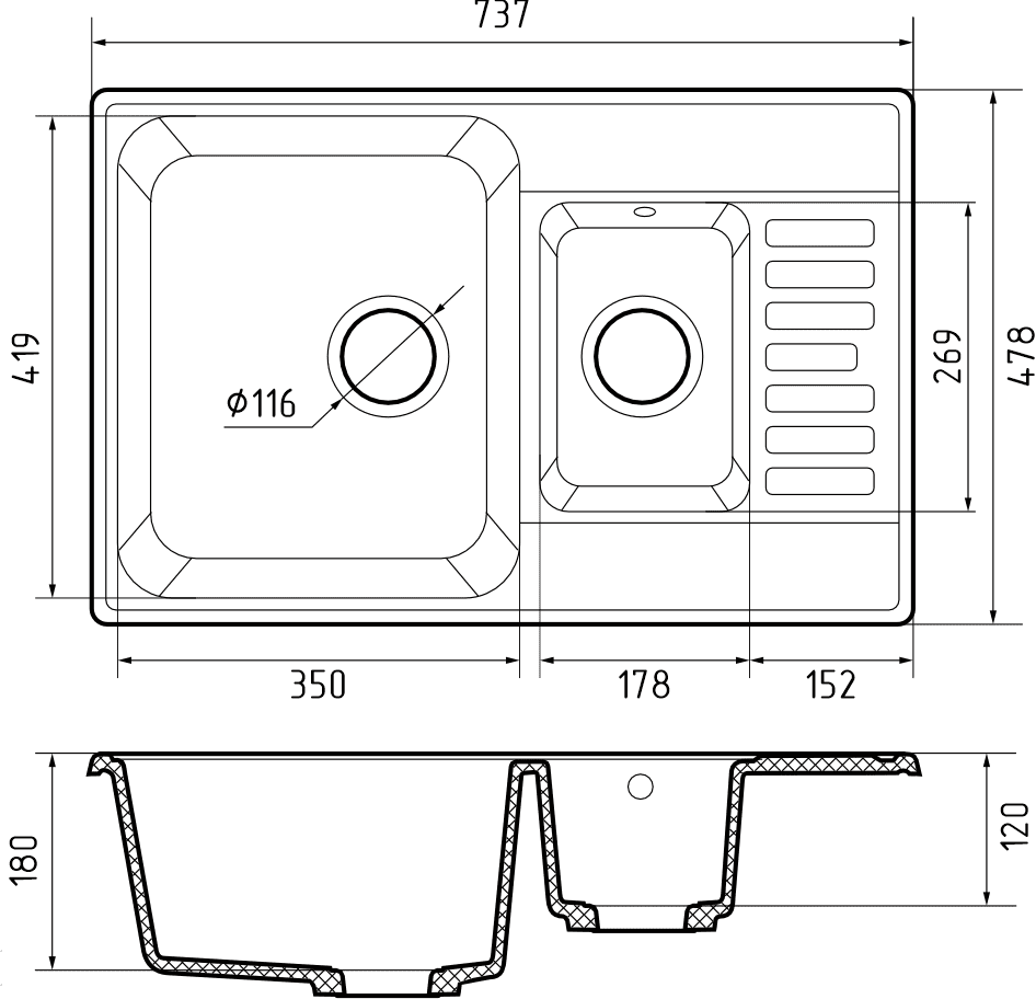 Кухонная мойка Кварц QUARZ S423 GranFest 21К-S423 - Вид №1