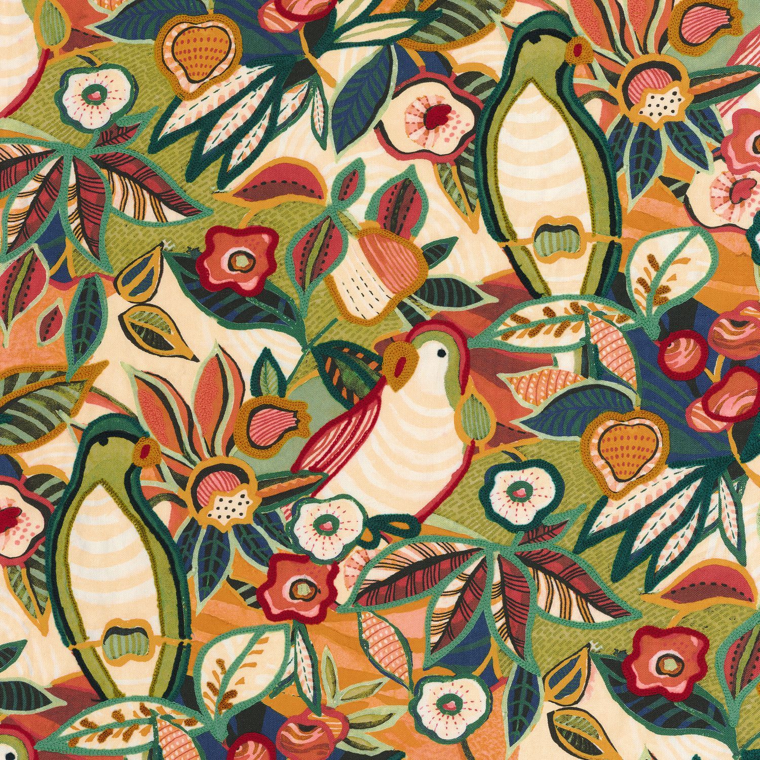 Многоцветная вышитая ткань из хлопка и льна Casamance Pico Bonito ARCH-00102496 - Вид №2