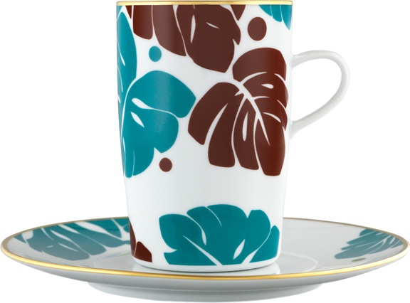 10564657 Furstenberg Набор кружек с блюдцами Furstenberg "Ореол цветной" 340мл, 2 шт (оранжево-зеленая,сине-коричневая) Фарфор, Керамика 