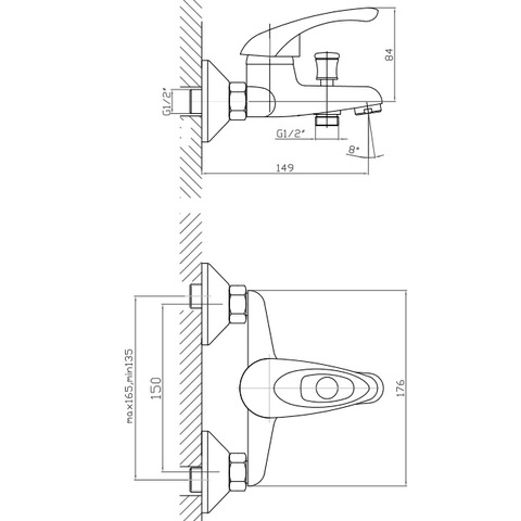 Orange Gabi M81-100cr однорычажный ванно-душевой смеситель Графит sun-id-1517094 - Вид №1