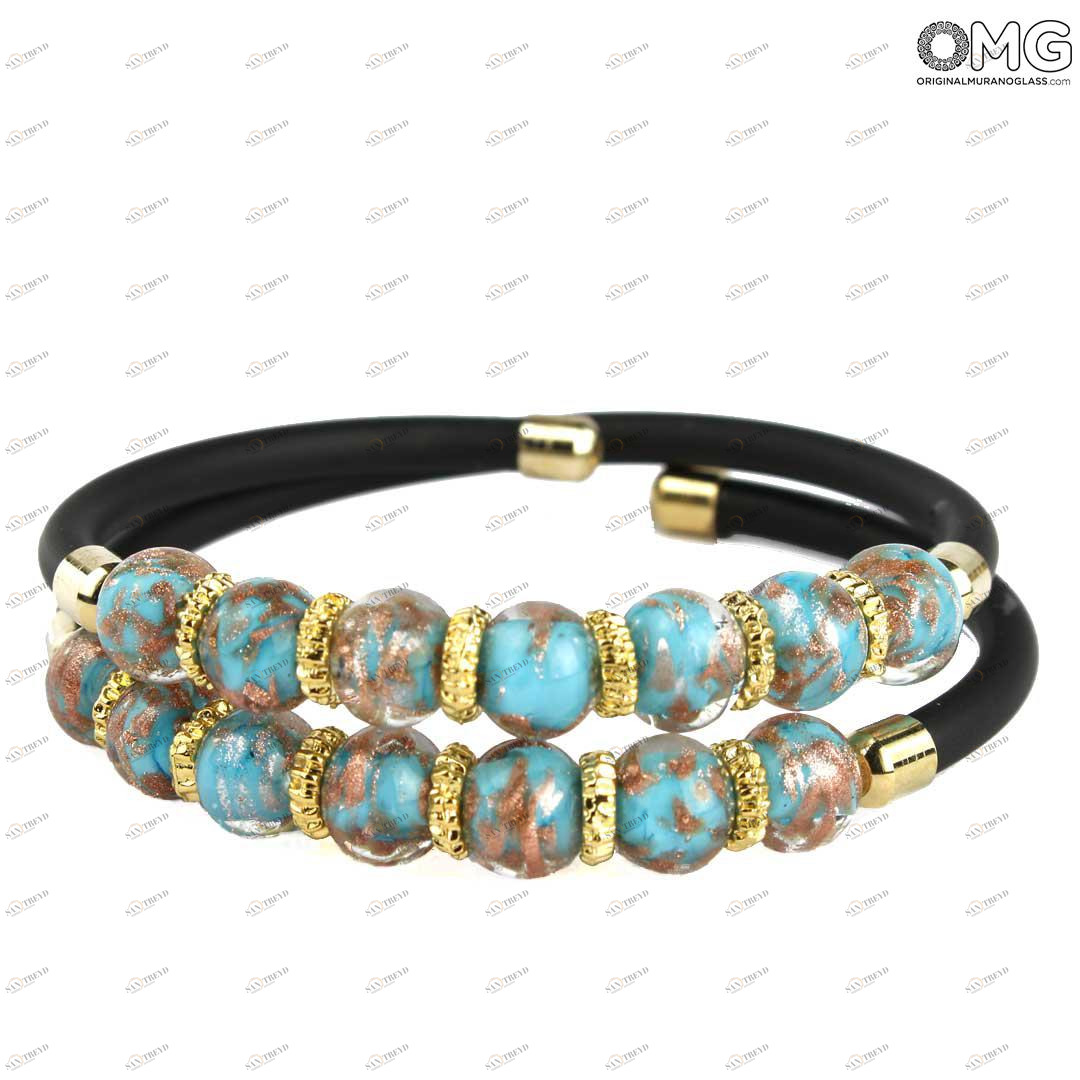 3768 ORIGINALMURANOGLASS Двойной браслет Серена - голубой с авантюрином - муранское стекло OMG 18 см 