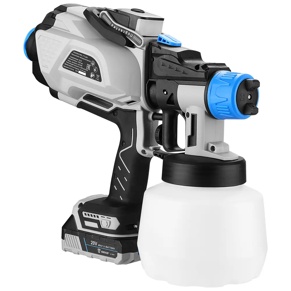 Краскопульт аккумуляторный Deko DSG20K2 Pro, 20 В Li-ion 2.3 Ач, 0.6 л/мин STLM-2162898 - Вид №4