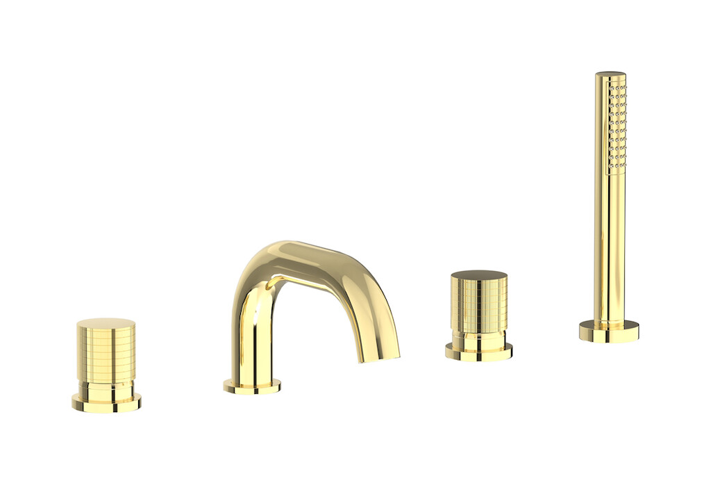 Смеситель на бортик ванной на 4 отверстий с дивертером и душевым гарнитуром. WE ARE IB ga396ii Pale Gold Gatsby