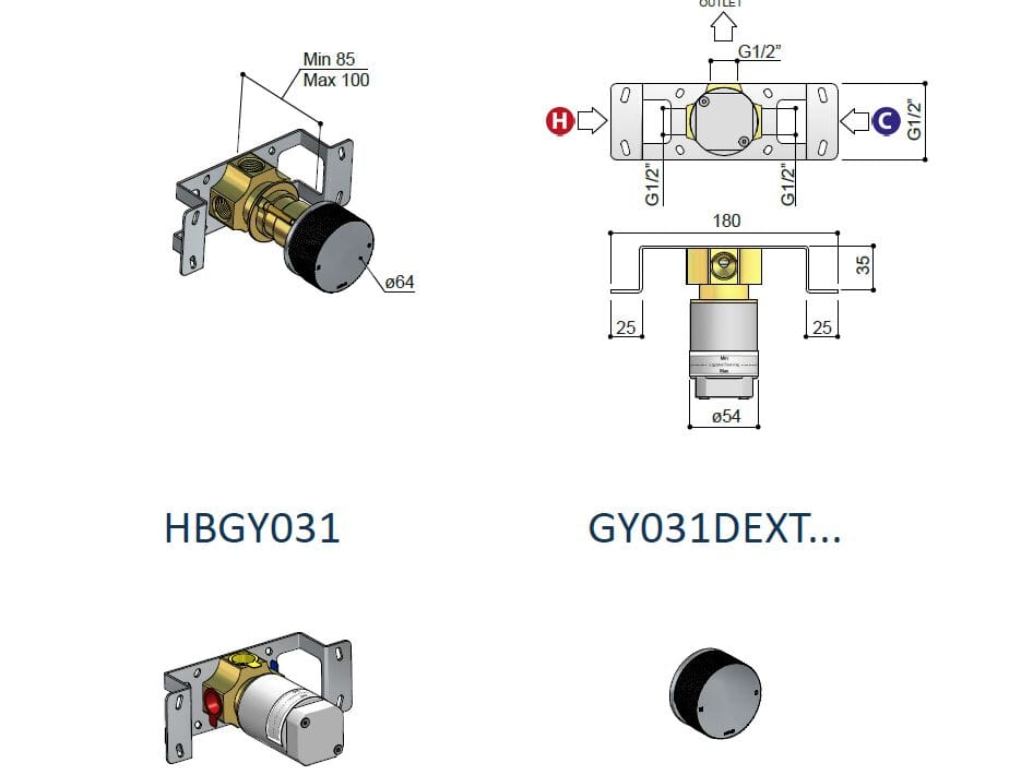 Латунный встраиваемый смеситель для душа Hotbath Guy ARCH-00148475 - Вид №2
