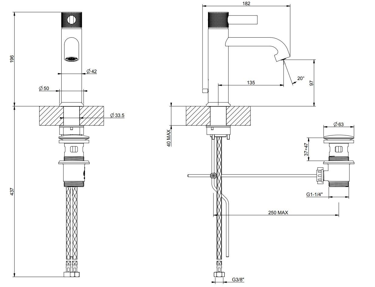 Смеситель для раковины с металлической столешницей Gessi гравированный ARCH-00090030 - Вид №2