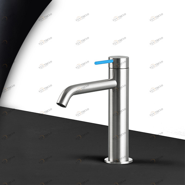 Смеситель для раковины сталь матовая с синей ручкой Toki Radomonte TKI2SCIL16