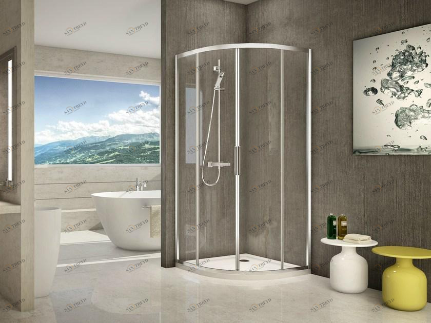 Duka Изогнутая угловая душевая кабина из алюминия и стекла Quadra – con profili verticali e orizzontali sun-id-1460344