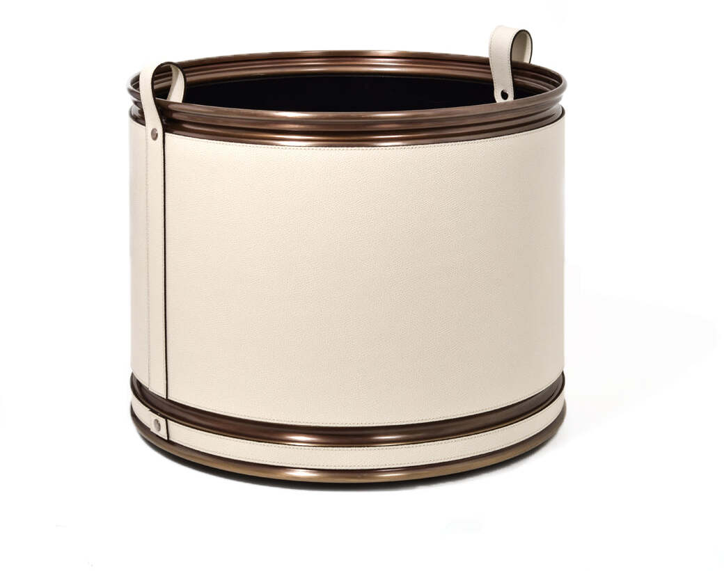 Кашпо - Ø 40,5XH32 см / металл-отделка_вороненая латунь / плетеная кожа_черный