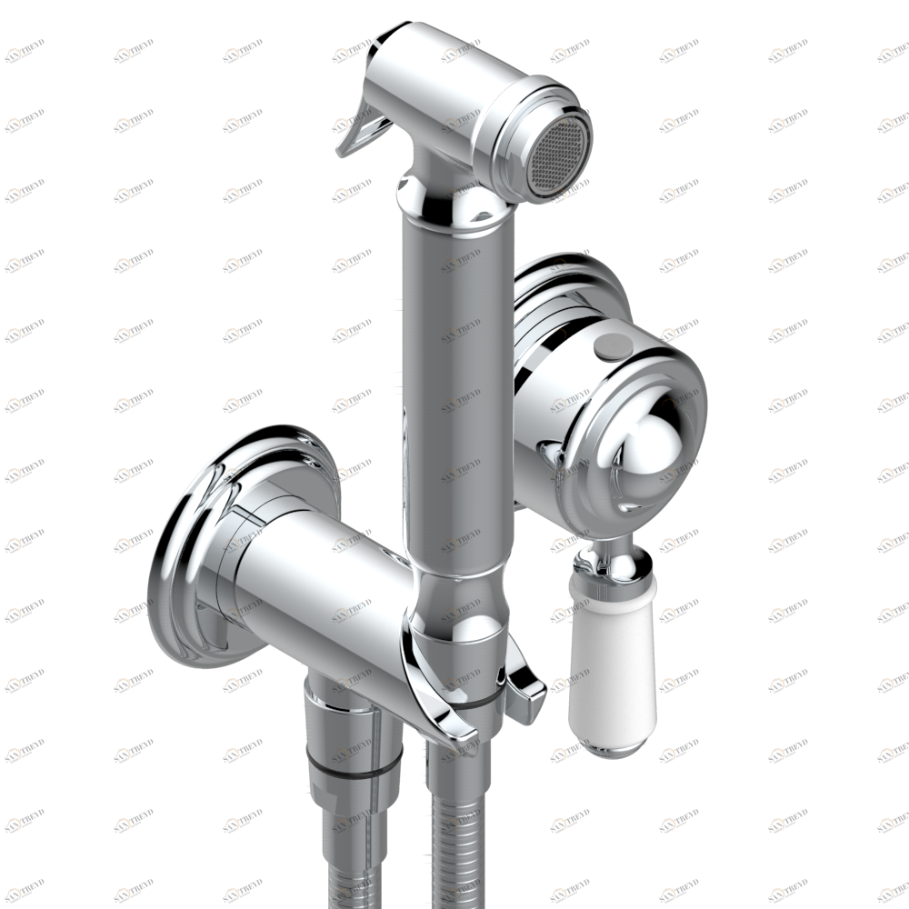 A04-5840/MBG Комплект для душа, включающий смеситель, армированный шланг 1 м 25 см, ручной душ с курковым распылителем, выход из стены и предохранительный запорный клапан Thg-paris Broadway с рукоятками Хром A04 5840/MBG A02 CAT.A