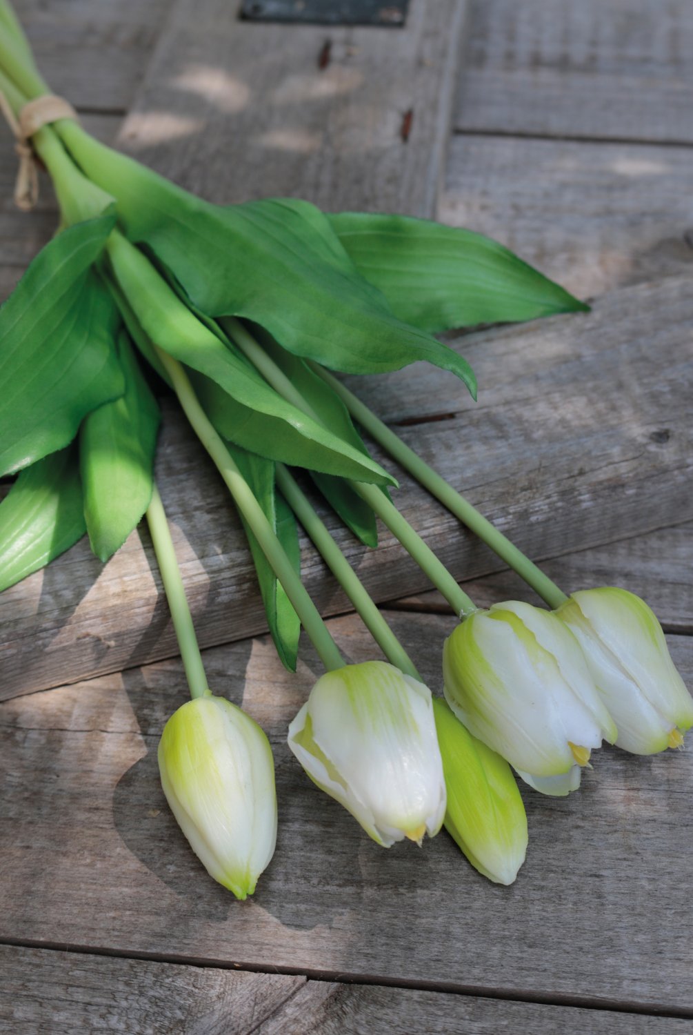 2952 708 a3 Искусственный букет тюльпанов, 5-кратный, 37 см, бело-зеленый H-andreas  - Вид №3