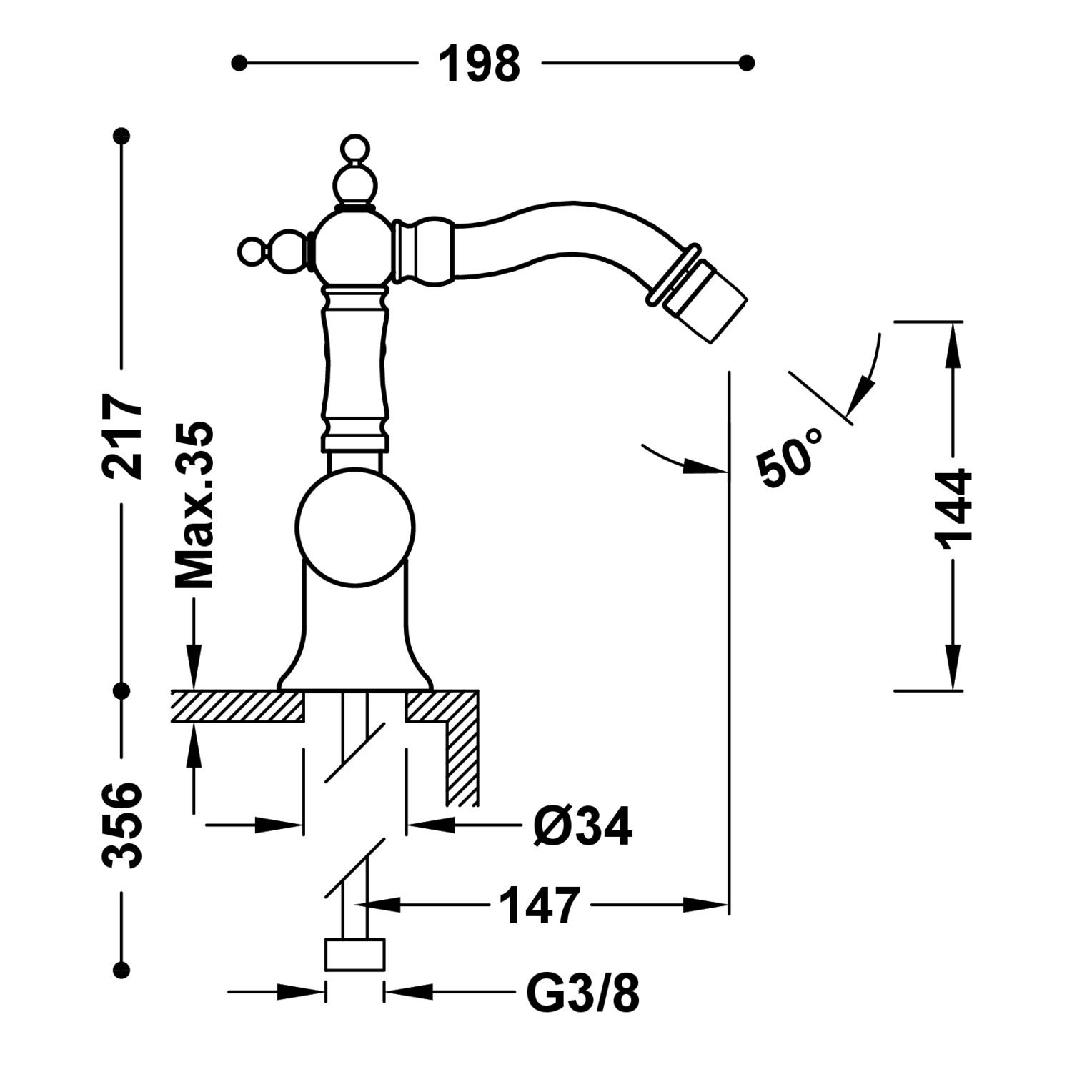 Смеситель для биде TRES CLASIC с одной ручкой и боковым рычагом-24222001LV TRES  - Вид №1