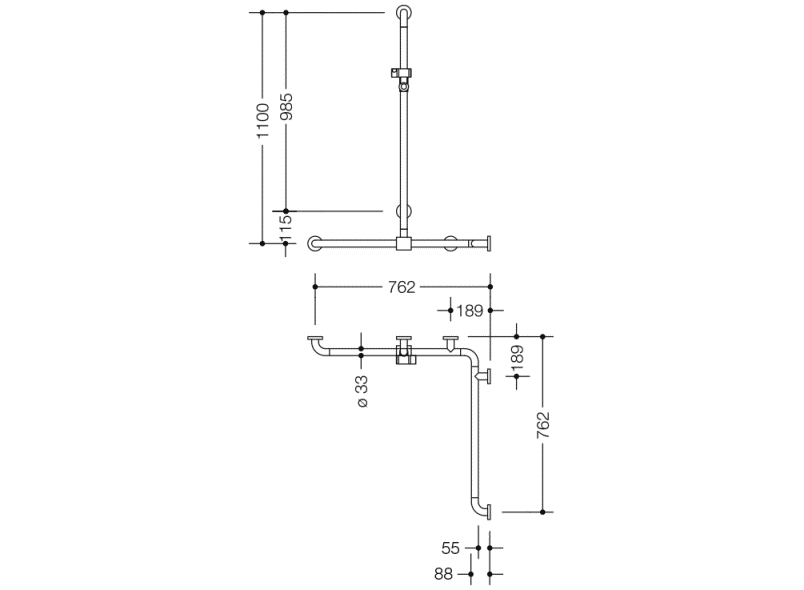 801.35.312 Поручень для душа с выдвижным держателем для душа, включая ручной душ и душевой шланг HEWI Brausehalterstangen  - Вид №1