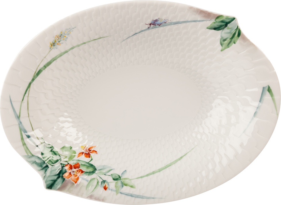 10572280 Meissen Блюдо овальное для гарнира 21,5см "Игра волн, рельеф, дикая флора" Фарфор 