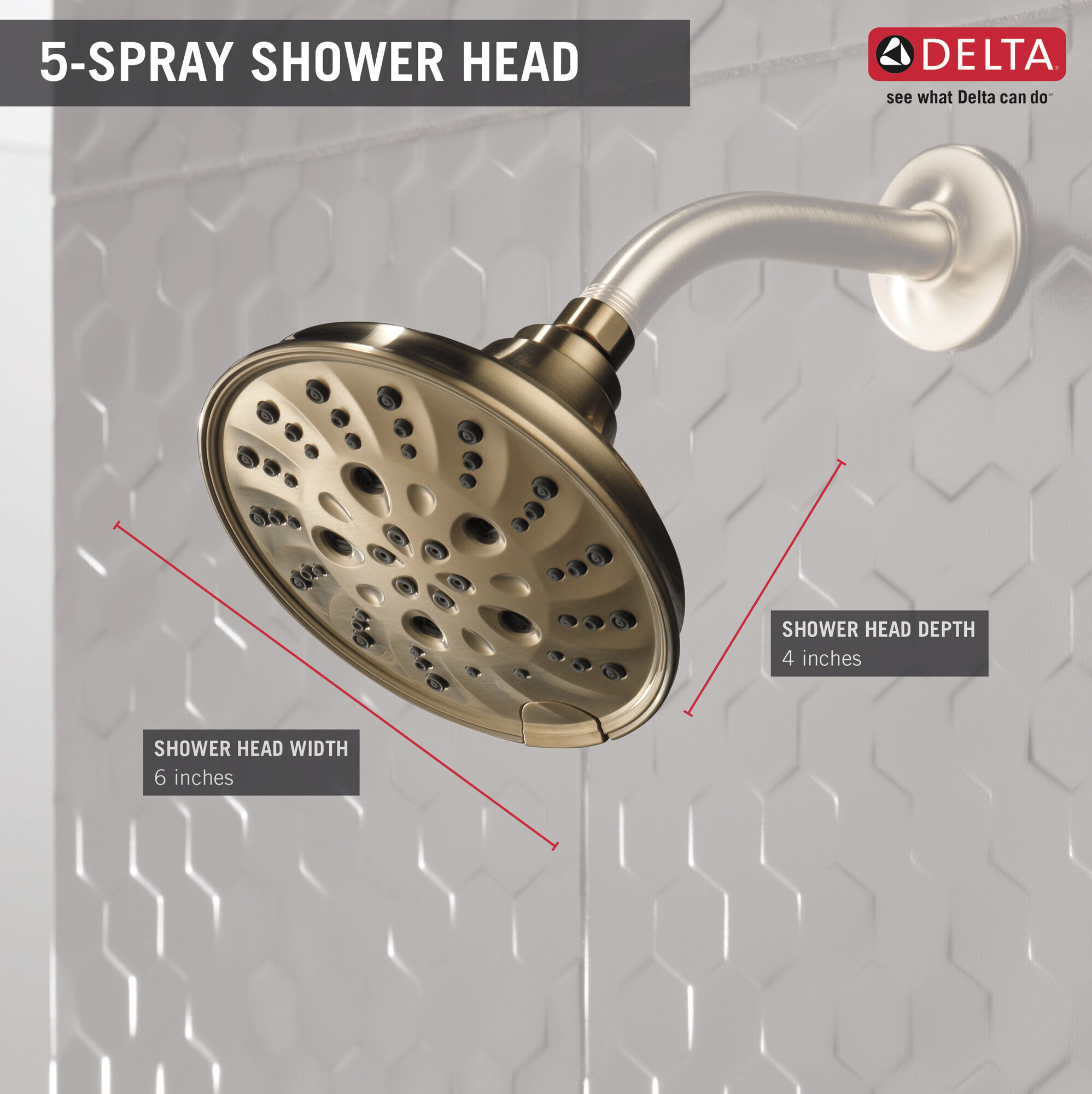 52669-CZ H2Okinetic® Традиционная душевая лейка Raincan с 5 настройками Delta Faucet Universal Showering Шампанское бронза  - Вид №3