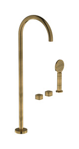 "Смеситель на бортик ванной на 3 отверстия с изливом, дивертером и душевым гарнитуром - Напольный излив для раковины" WE ARE IB eo700mb_1 Modern Bronze Elio