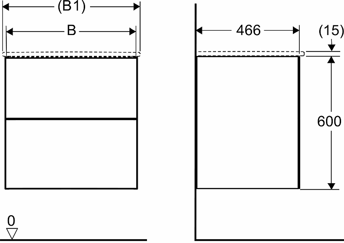 9751021111 IDO Elegant напольная тумба под умывальник, с двумя ящиками, W = 600 мм, W1 = 610 мм, белый - Вид №9