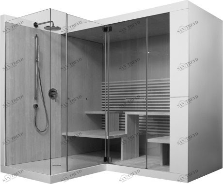 750313002011001 Сауна Inipi Ama, пристенный и угловой вариант Inipi #7503 2350 x 2205 x 2220 мм
Исполнение: американский орех (нат.шпон) Белый глянцевый декор Duravit 