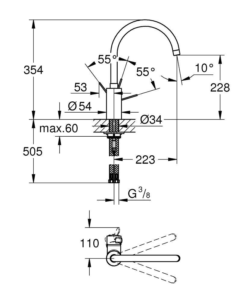 32843000 Смеситель для кухни Grohe Eurosmart Cosmopolitan хром - Вид №1