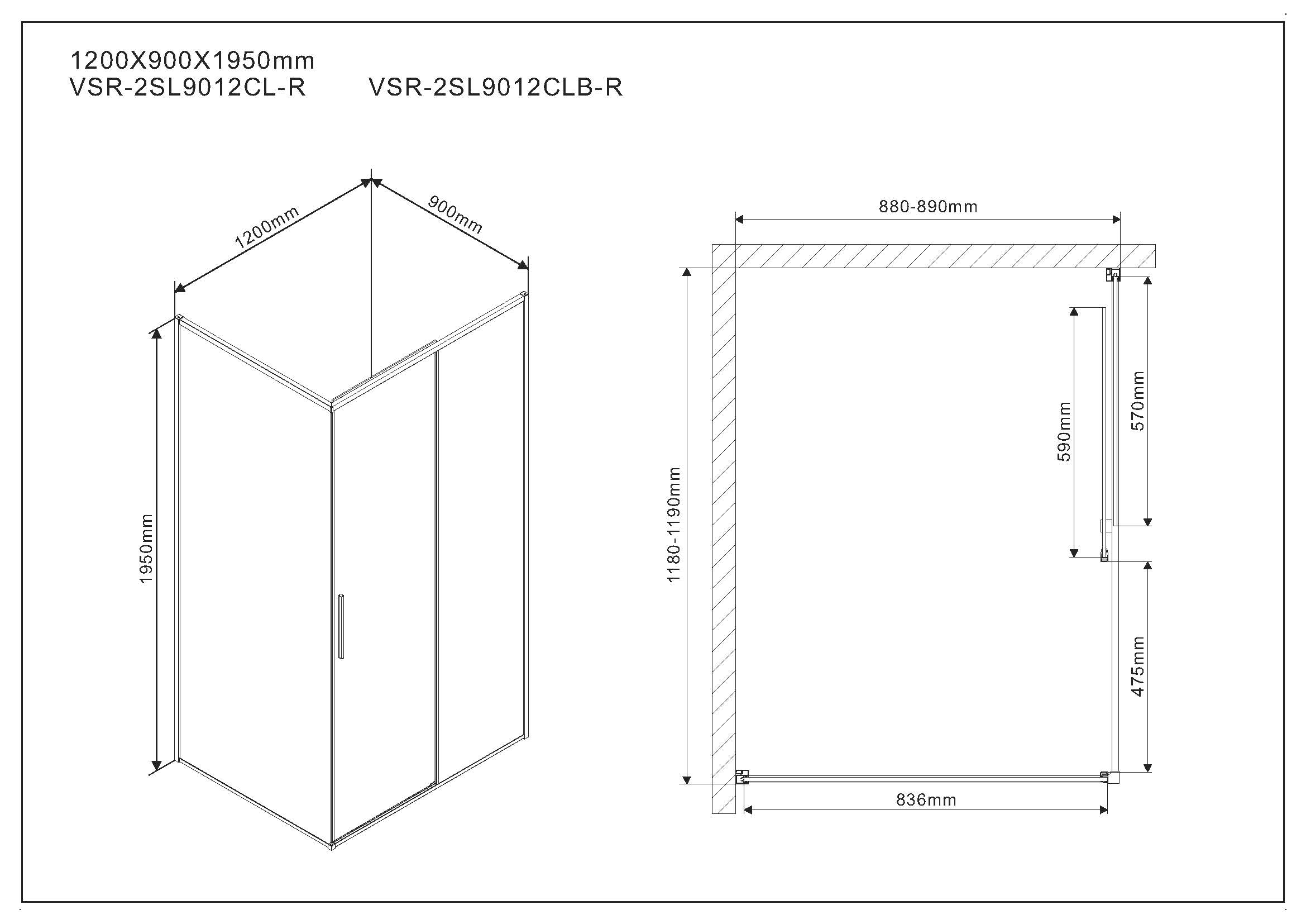 VSR-2SL9012CL-R Душевой уголок Vincea Slim Santreyd - Вид №1