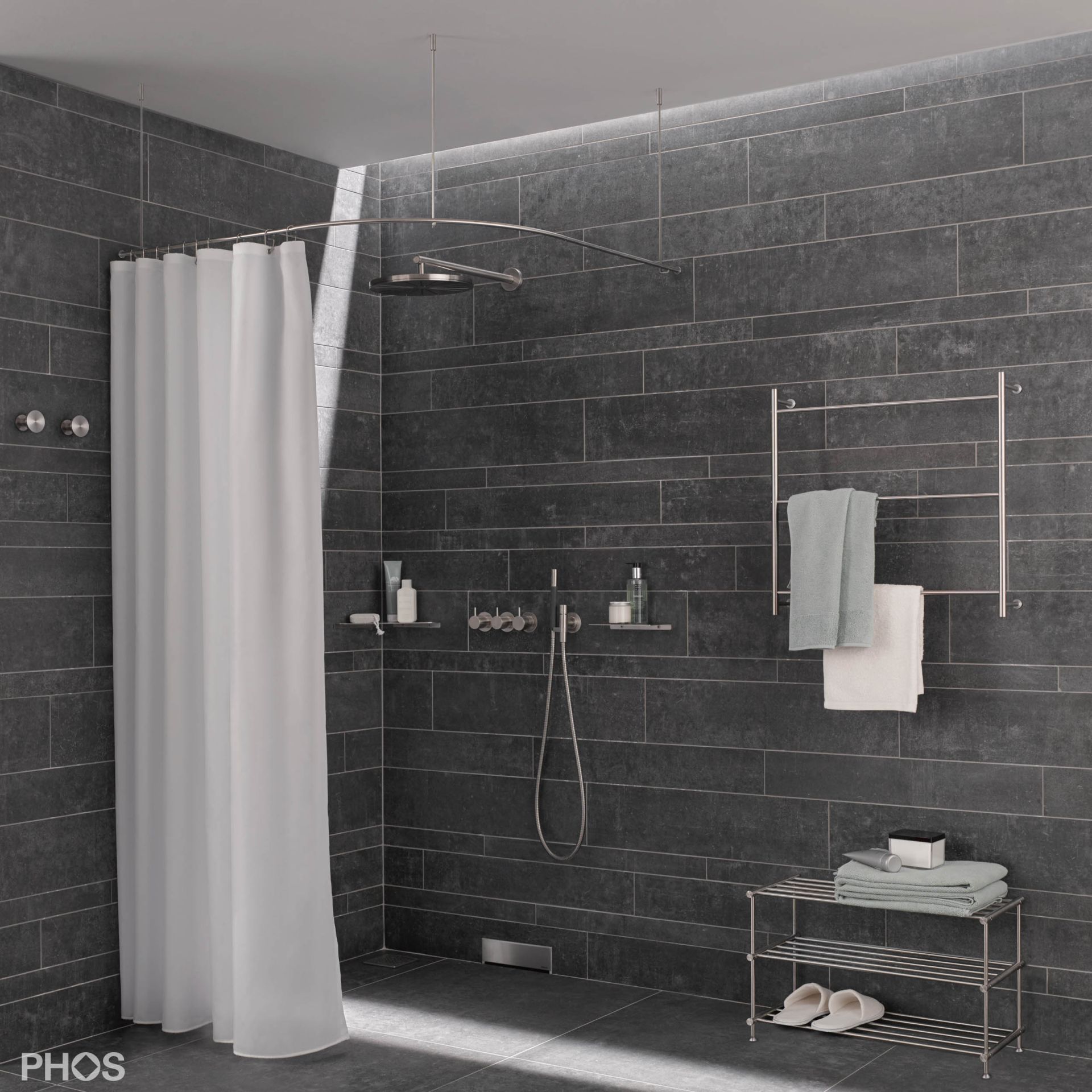 DSB500-900F Четверть круга штанги для душевой занавески с радиусом дуги 50 см, 90 x 90 см для крепления к потолку PHOS  - Вид №1