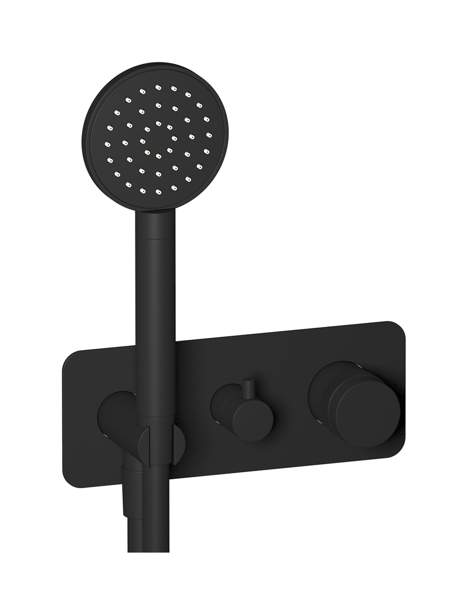 Прогрессивный настенный смеситель для душа на 3 потребителя со встроенным душевым гарнитуром. WE ARE IB rx314np Matt Black Reflex